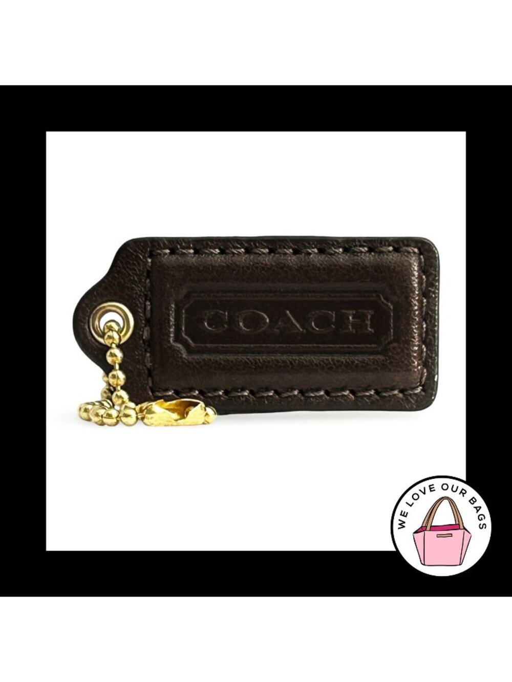 COACH HANG TAG 2" Brown Smooth Leather Bag Charm Keychain Fob Brass Medium